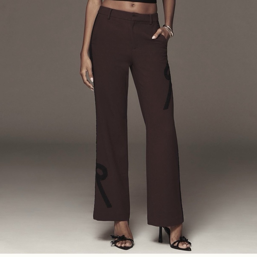 Maeve By Anthropologie Ribbon Slim Flare Trouser Pant Maroon Sz 12 Tall Coquette